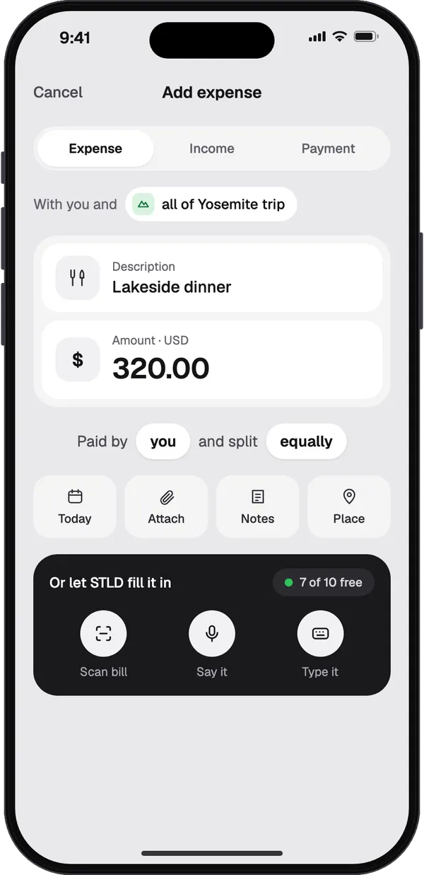 Adding an expense in STLD