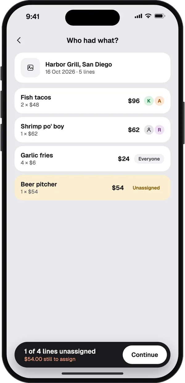 Splitting a scanned bill item by item in STLD