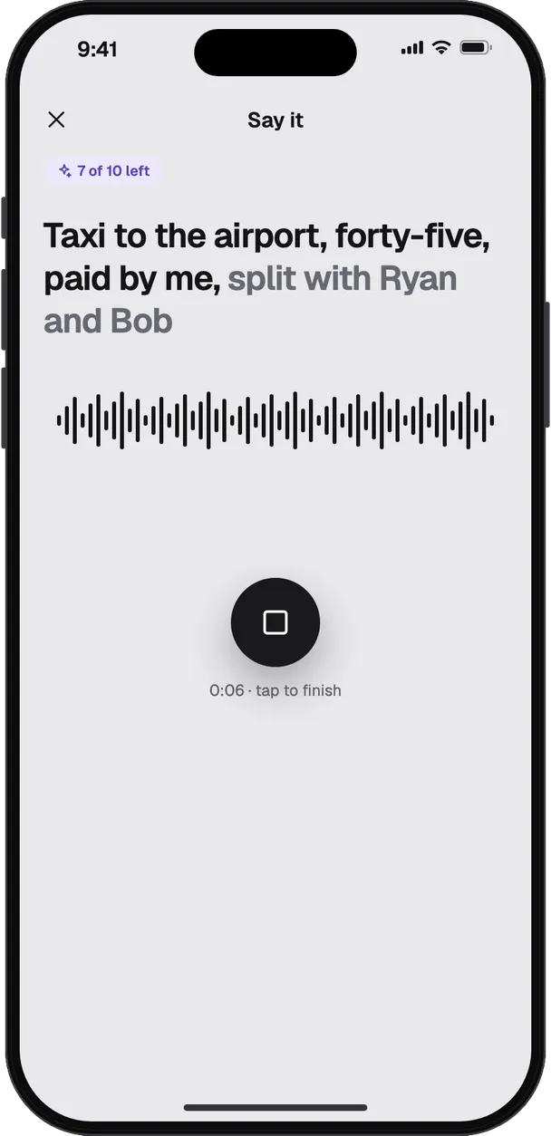 Adding an expense by voice in STLD